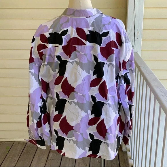 NWT Ashley Stewart Button Up Blouse Top Plus Sz 34 Lavender & Grey Floral Shirt - Picture 6 of 11